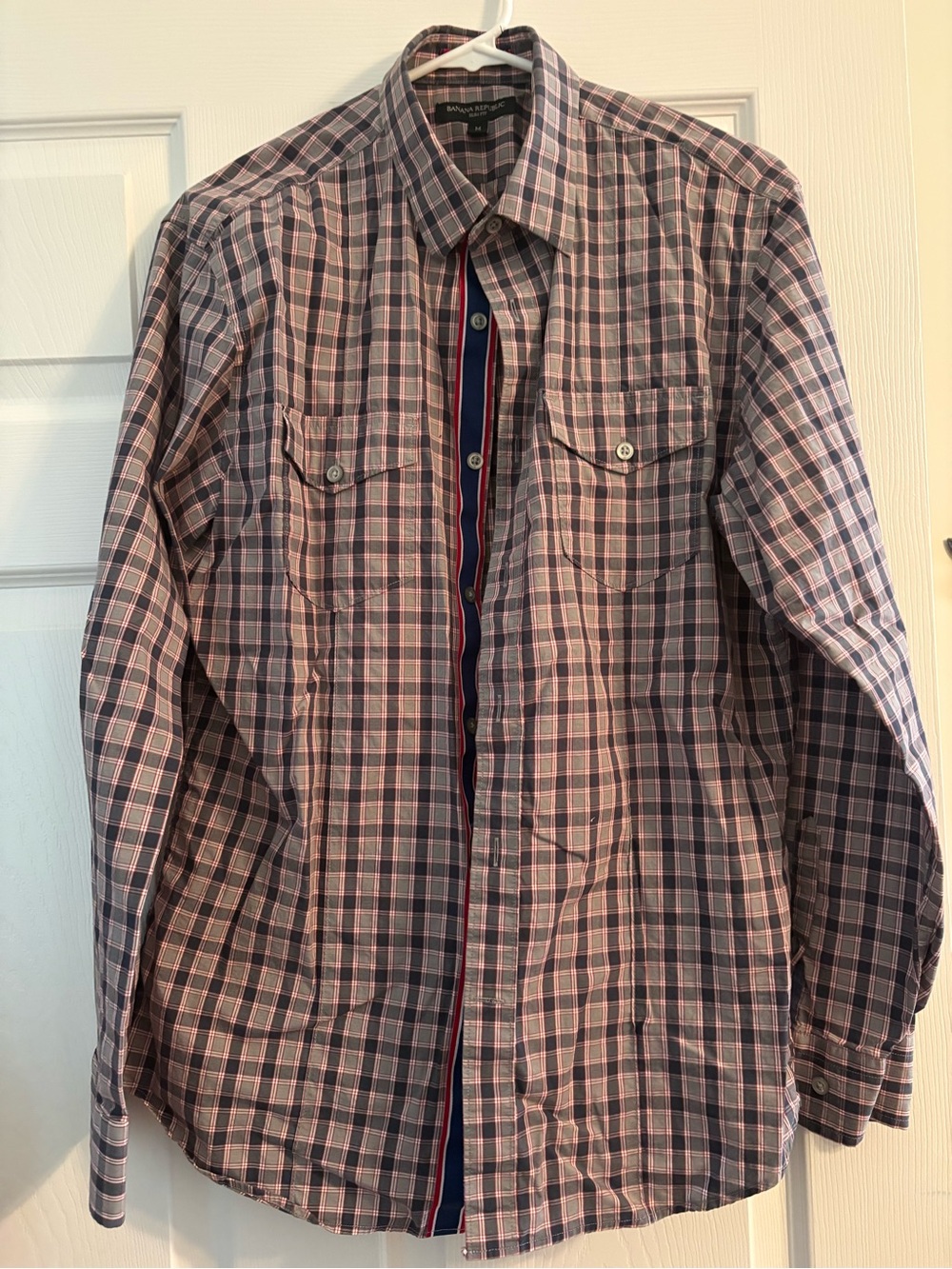 Banana Republic Pink and Blue Plaid Button-Down Shirt